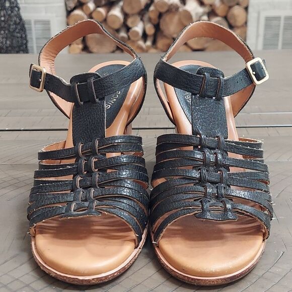 Kork-Ease ‘Pepper’ Black Leather Block Heel Sandals Sz 7 - Picture 3 of 9